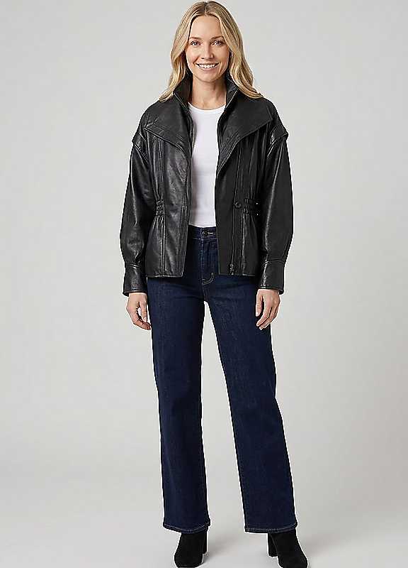 Izabel London Women's Black Faux Leather Layered High Neck Jacket In | : Large - Image 2
