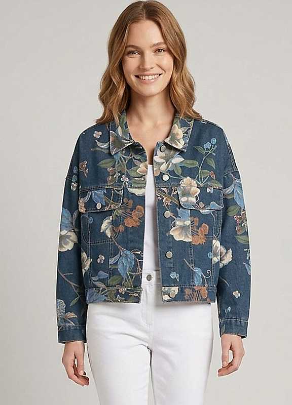 Izabel London Women's Blue Floral Print Drop Shoulder Denim Jacket In | : Small - Image 2