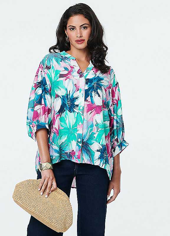 Izabel London Women's Blue Floral Relaxed Button Back Shirt In | : Size 14 - Image 3