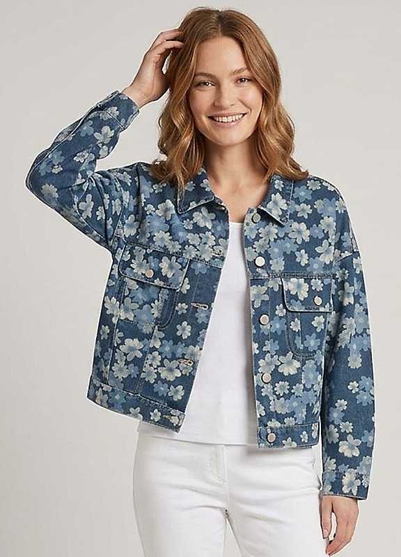 Izabel London Women's Floral Relaxed Denim Jacket in Blue | Size: XL - Image 2