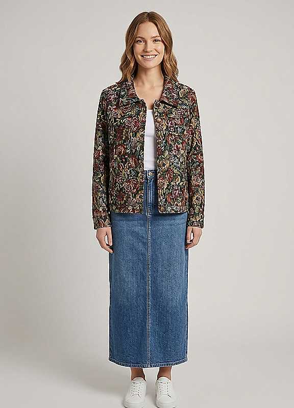 Izabel London Women's Green Floral Textured Tapestry Jacket In | Size: 16 - Image 2