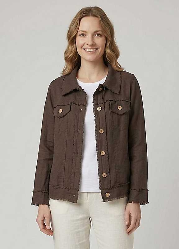 Izabel London Women's Brown Frayed Hem Button Front Shirt Jacket In | : Size 14 - Image 2