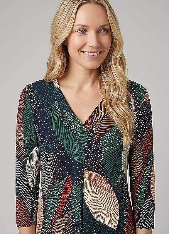 Izabel London Women's Navy Leaf Print Relaxed 3/4 Sleeve Blouse In | : Size 16 - Image 2