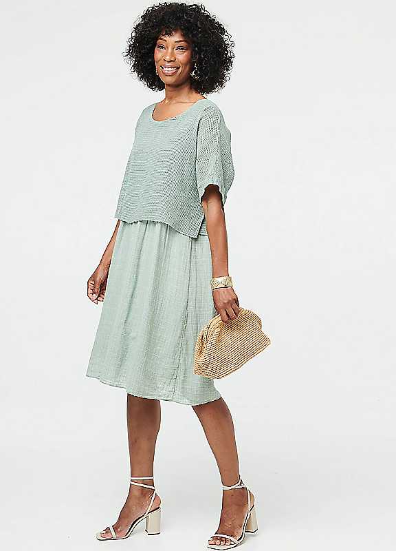 Izabel London Women's Mesh Textured Layered Midi Dress in Green | Size: 8 - Image 2