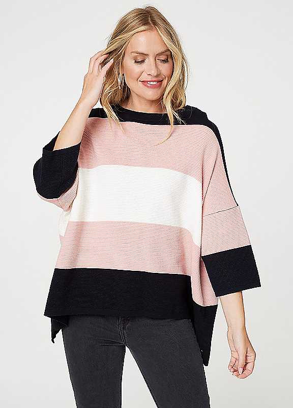 Izabel London Pink Multi Multi Pink Colour Block Oversized Batwing Top 8/10