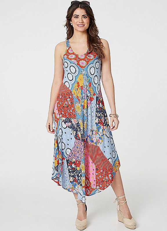 Izabel London Multi Print Multi Red Patchwork Print Sleeveless Midi Dress Size 10