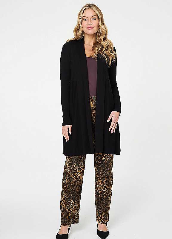 Izabel London Women's Black Open Front Longline Relaxed Cardigan In | Size: 14 - Image 7