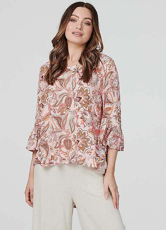 Izabel London Pink Multi Paisley Print Oversized Blouse Size 18