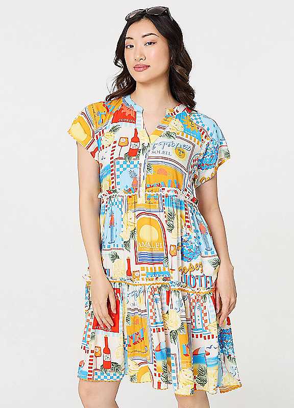 Freemans Orange Multi Izabel London Patchwork Print Knee Length Smock Dress