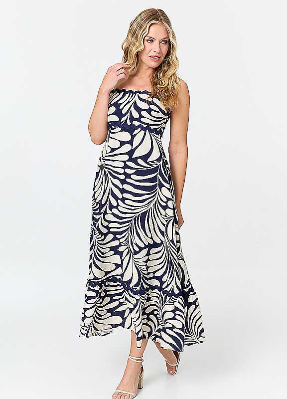 Izabel London Printed A-Line Cami Strap Maxi Dress - 12 - Navy - Image 3