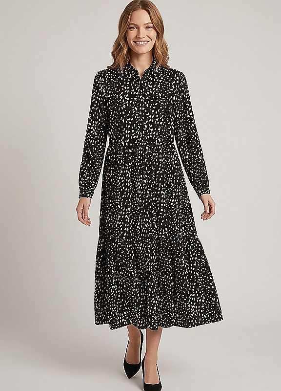 Izabel London Women's Printed Collared Long Sleeve Midi Dress in Black | Size: 14 - Image 4