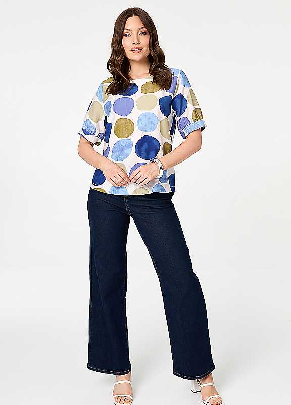 Izabel London Women's Blue Printed 1/2 Sleeve Relaxed Blouse In | : Size 10 - Image 3