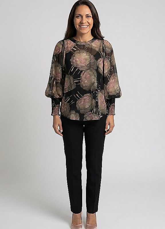 Izabel London Women's Black Printed Long Sleeve Layered Blouse In | Size: 18 - Image 2