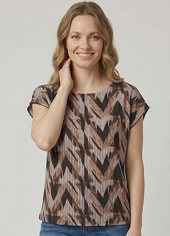 Izabel London Women's Brown Printed Short Sleeve Relaxed Top In | Size: 18 - Image 2