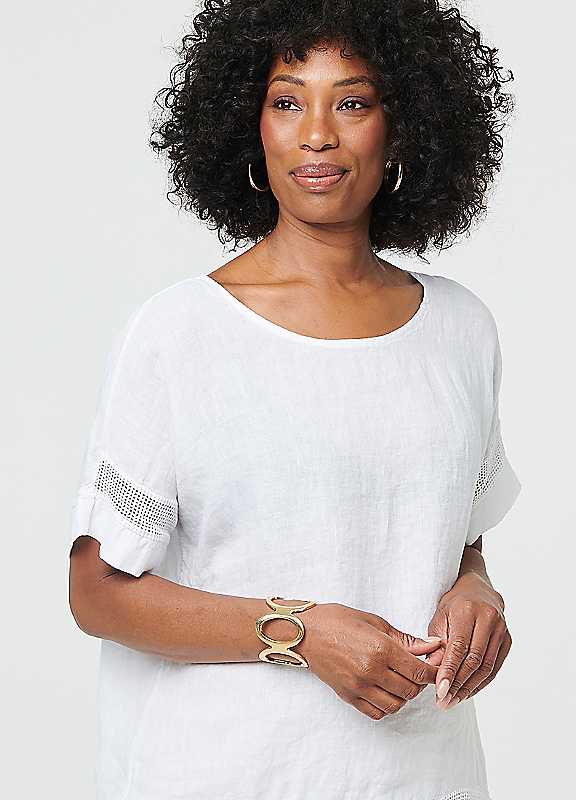 Izabel London White Relaxed Mesh Trim 1/2 Sleeve Top - 16 - Image 2