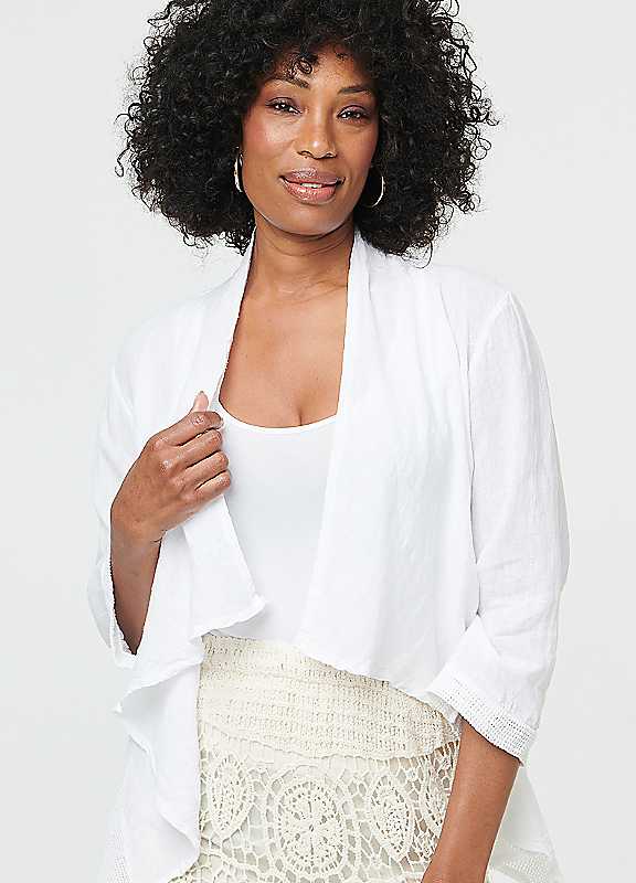 Izabel London Women's Relaxed Open Front Waterfall Cardigan Sweater in White | Size: 12 - Image 4