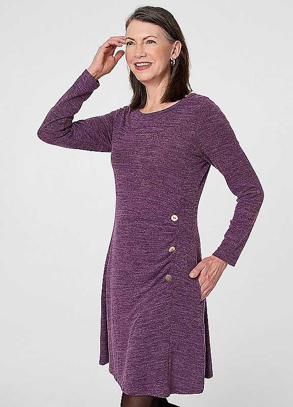 Izabel London Purple Ruched Button Detail Short Shift Dress