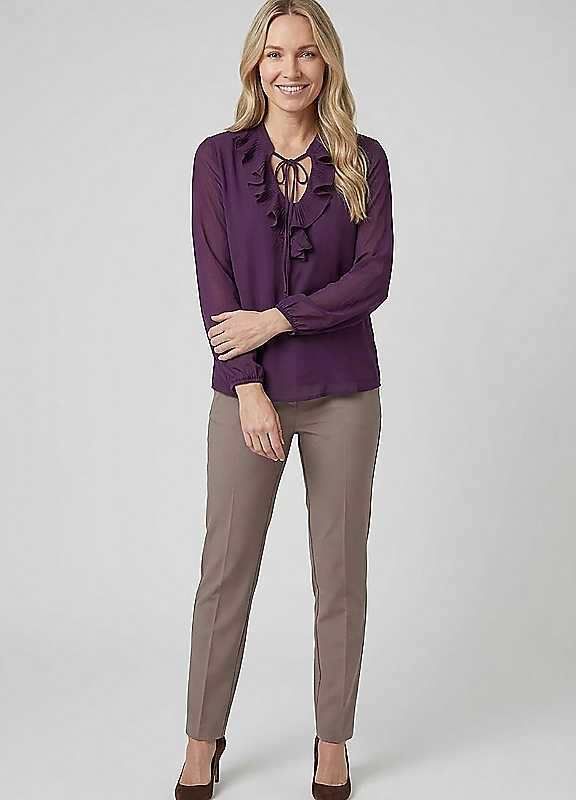 Izabel London Purple Ruffle Front Long Sleeve Blouse - 12 - Image 2