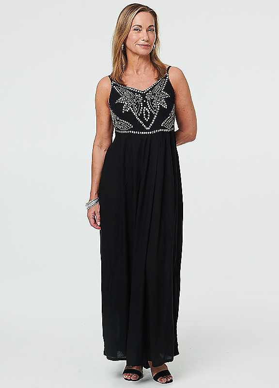 Izabel London Women's Black Sequin Embellished Cami Strap Maxi Dress In | Size: 12 - Image 3