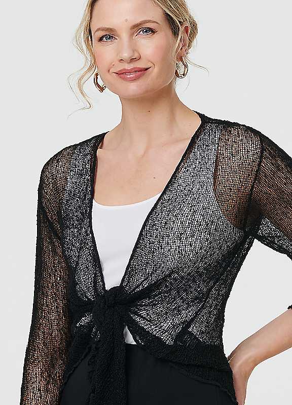 Izabel London Black Sheer Three Quarter Sleeve Open Front Cardigan