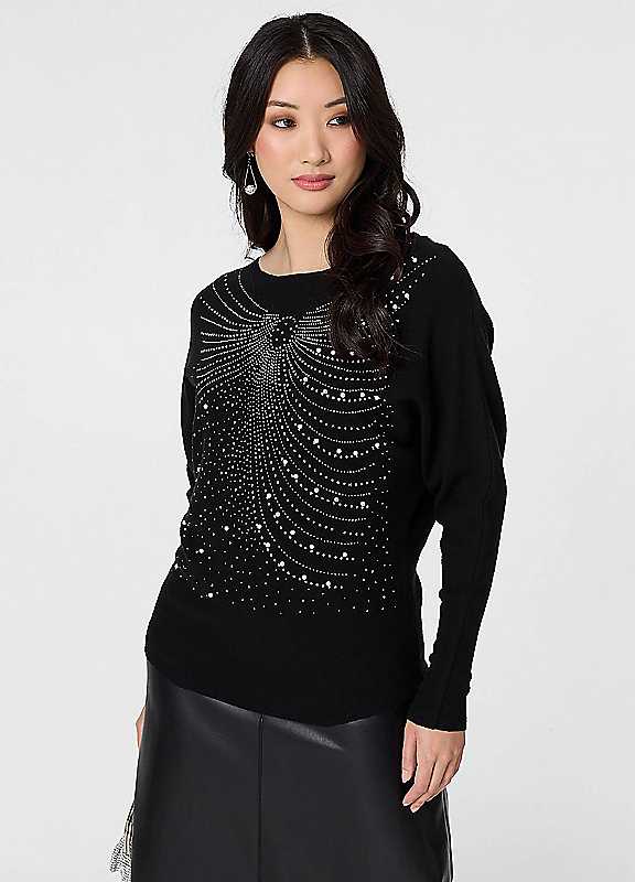 Izabel London Black Sparkle Front Batwing Sleeve Jumper