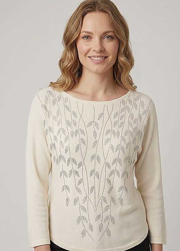 Izabel London Women's Sparkle Leaf Detail Batwing Jumper in White | Size: Medium - Image 2