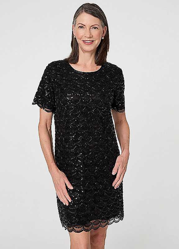 Izabel London Black Sparkly Embellished Short Shift Dress