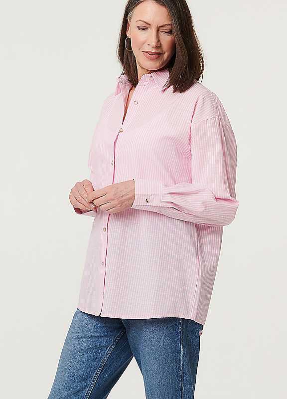Izabel London Pink Striped Long Sleeve Button Front Shirt - 12 - Image 6