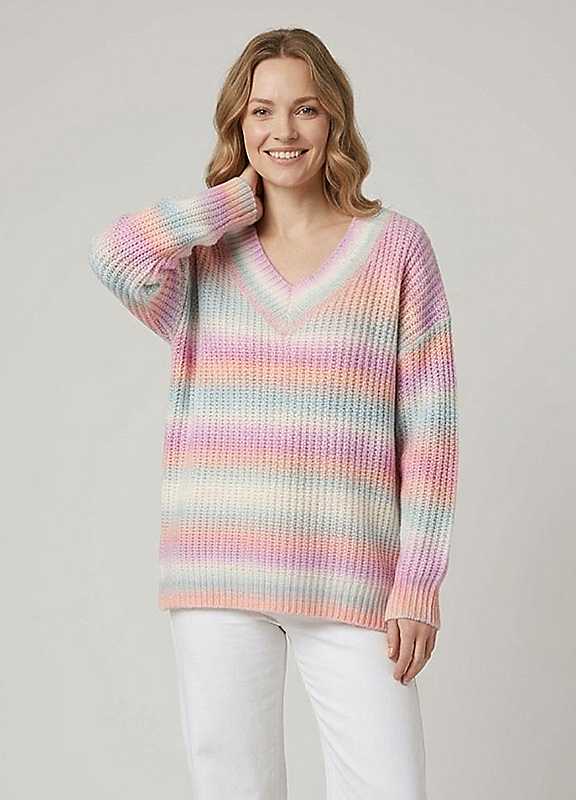 Izabel London Women's Purple Striped Relaxed Drop Shoulder Jumper In Large - Image 2