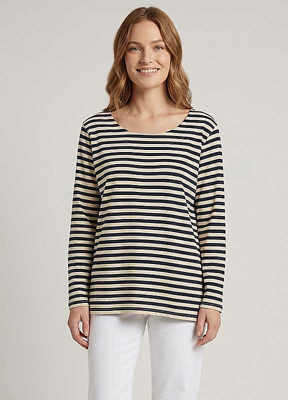Izabel London Women's Striped Relaxed Long Sleeve Top in Navy - Image 2