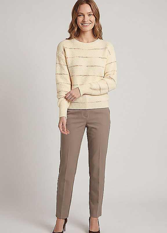 Izabel London Cream Striped Textured Drop Shoulder Jumper - S/M - Image 3