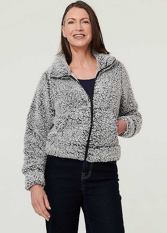 Izabel London Women's Teddy Textured Relaxed Zip-Up Jacket in Black | Size: 12 - Image 2