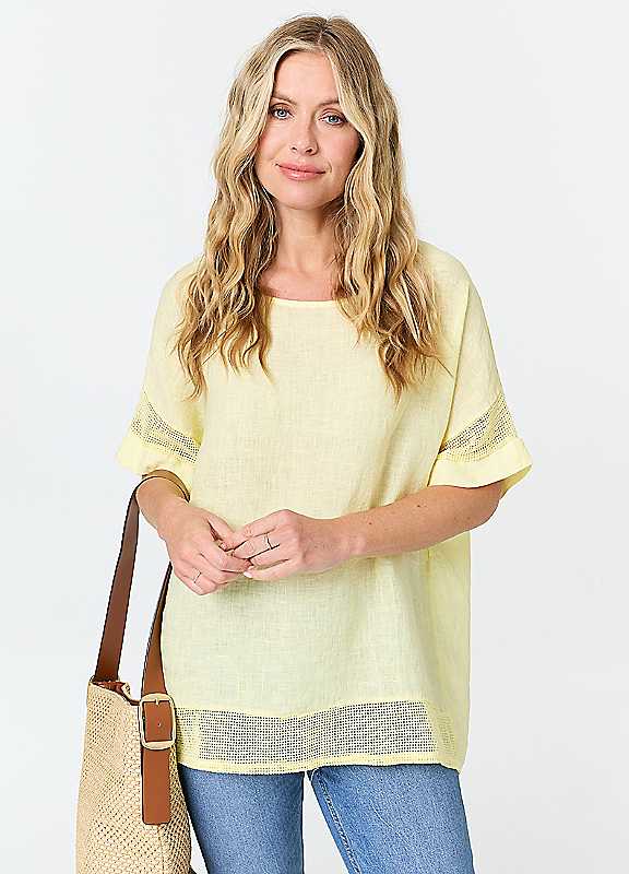 Izabel London Women's Yellow Textured 1/2 Sleeve Relaxed Top In | : Small - Image 2