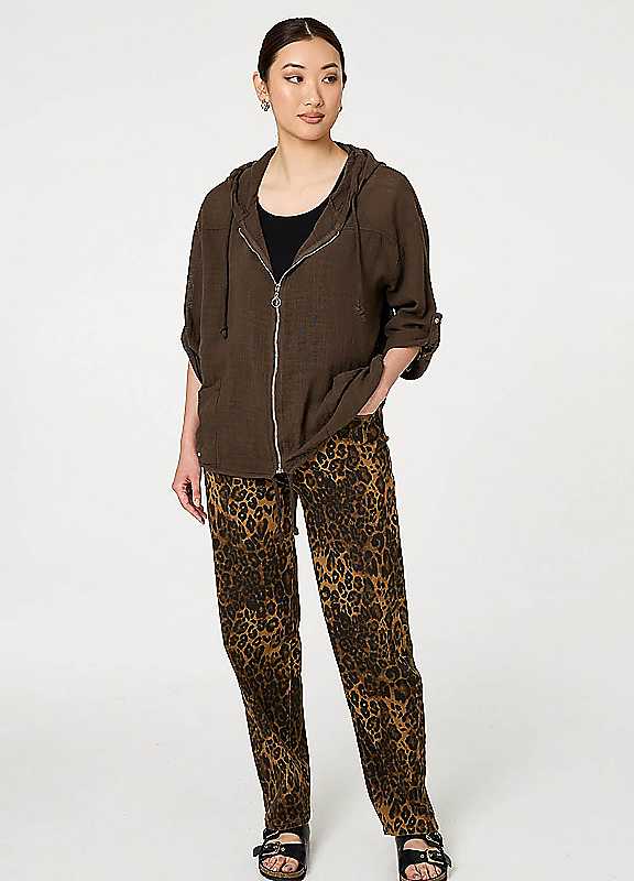 Izabel London Women's Brown 3/4 Sleeve Hooded Zip Front Jacket In | Size: 12-14 - Image 2