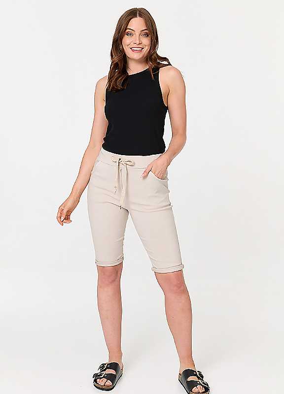 Izabel London Women's Beige Tie Front Slim Knee Length Shorts In | Size: 16 - Image 3
