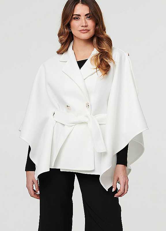 Izabel London White Cape Coat With Belt
