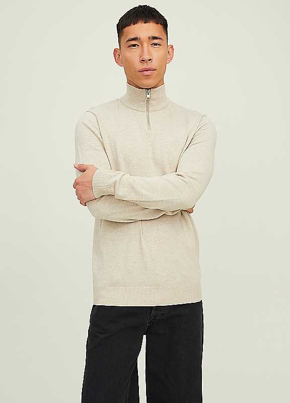 Jack & Jones Oatmeal Jack Jones Emil Knit Half Zip Jumper Small