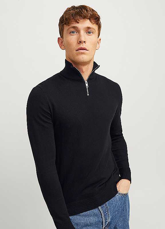 Jack & Jones Black Jack Jones Emil Knit Half Zip Jumper Small