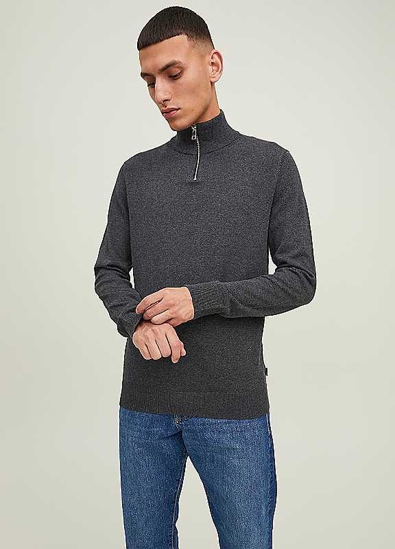 Jack & Jones Dark Grey Jack Jones Emil Knit Half Zip Jumper Large
