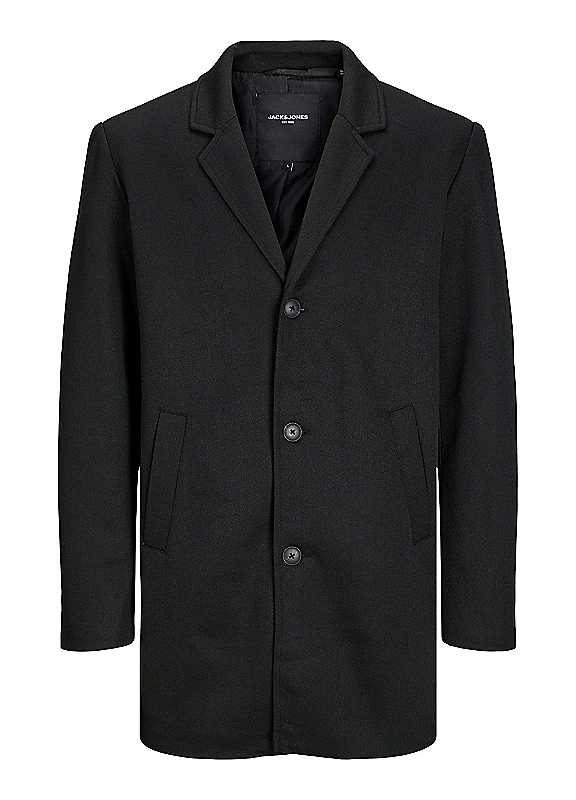 Jack & Jones Black Jack Jones Jjchuck Button Longline Coat Medium