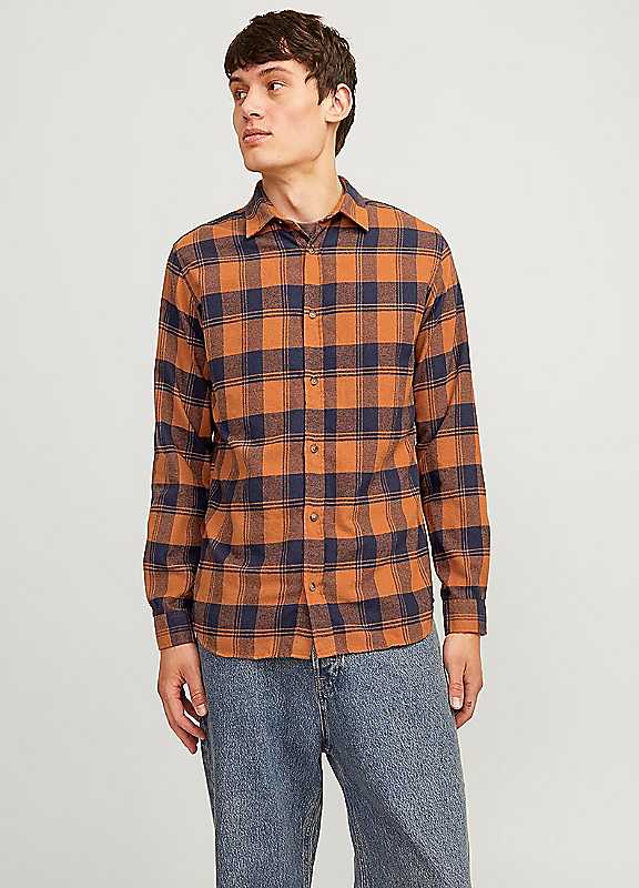 Jack & Jones Mocha Check Jack Jones Long Sleeve Check Shirt Small