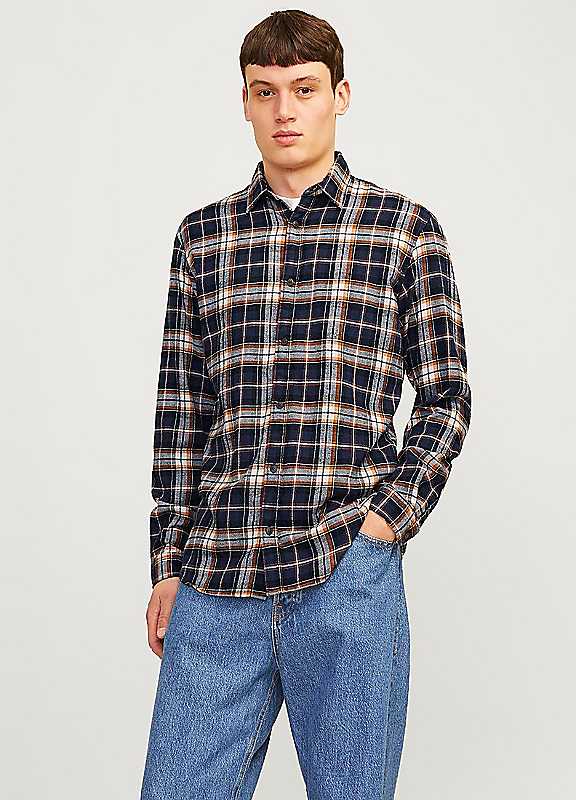Jack & Jones Blue Check Jack Jones Long Sleeve Flannel Check Shirt Small