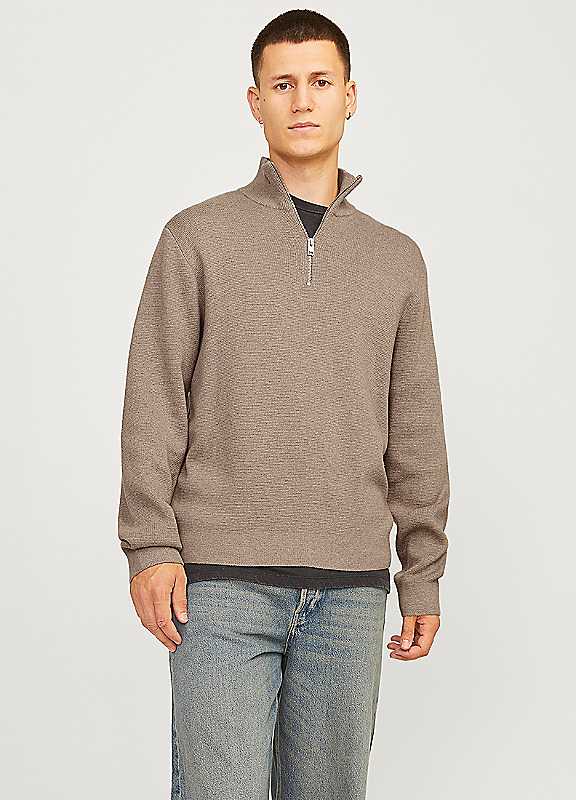 Jack & Jones Men's Greige Quarter Zip Plain Quarter Zip | Quarter Zip - Image 4