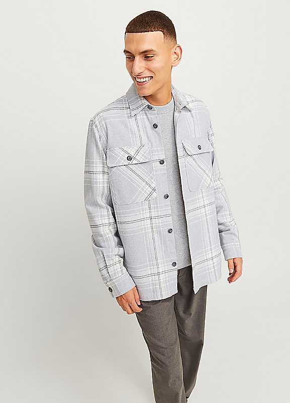 Jack & Jones Grey Melange Jack Jones Raymond Check Long Sleeve Shirt Large
