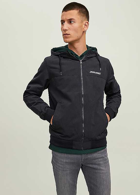 Jack & Jones Black Jack Jones Rush Hooded Bomber Jacket Large