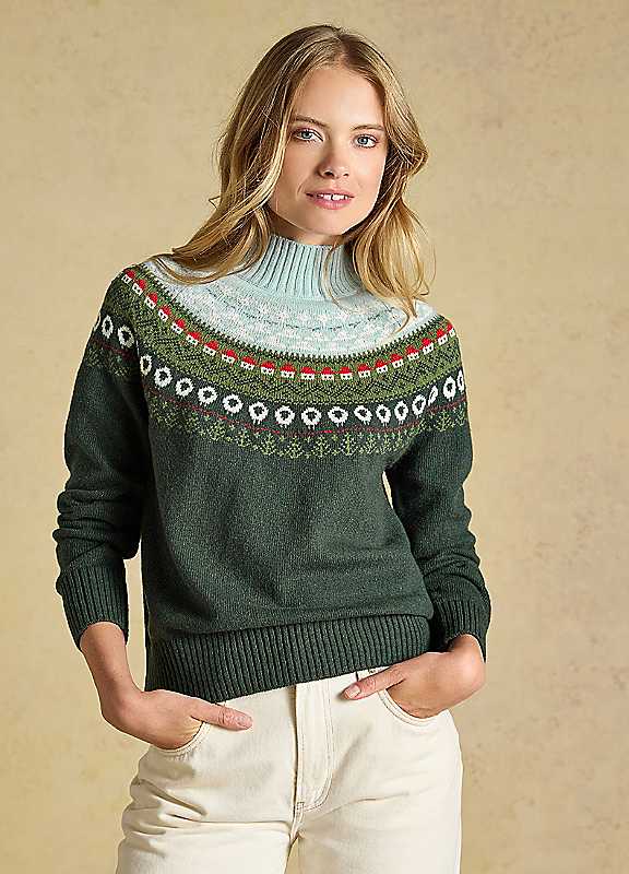 Joules Green Landscape Pattern Cotton Blend Knitted Jumper - Image 3