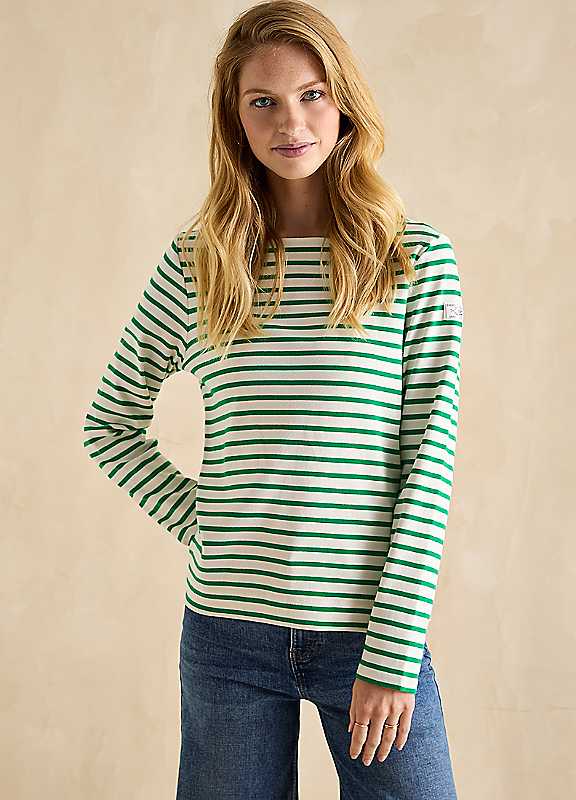 Joules Green Stripe Harbour Boat Neck Breton Top