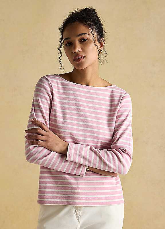 Joules Pink Stripe Harbour Pink Boat Neck Breton Top