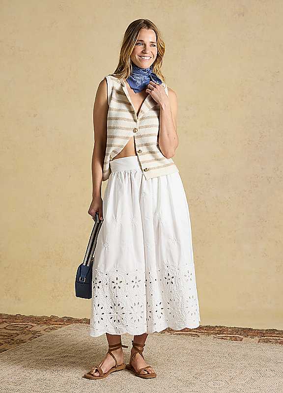 Joules Women's Striped Button Through Knitted Vest with Embossed Metal Buttons, Cream, Size Xxl, Women - Image 3