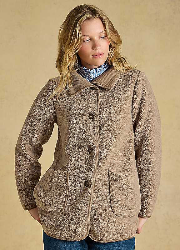 Joules Mushroom Sadie Mink Brown Longline Button Through Fleece Jacket